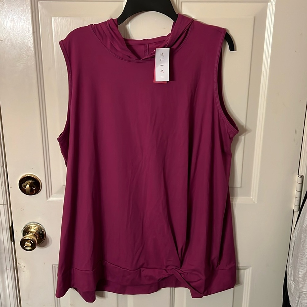 Womens Sleeveless Sz 22/24 Livi Active Top w/ hood NWT